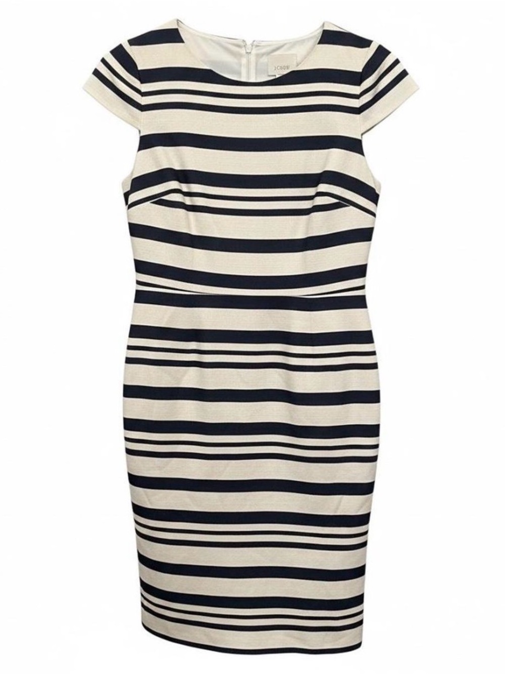 J. Crew Suiting Navy and Cream  Striped Cap-Sleeve Sheath Dress Size 8